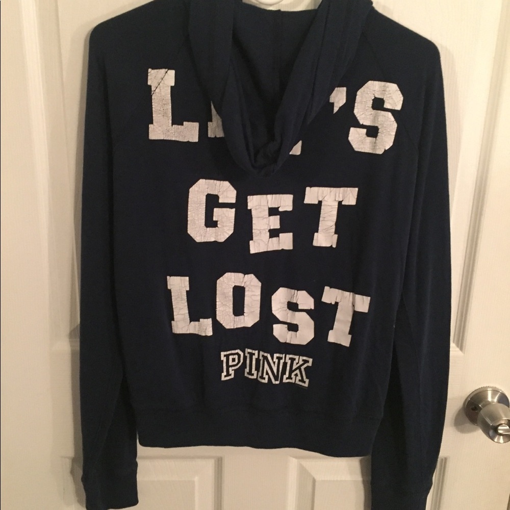 PINK zippered sweatshirt with hood size large.